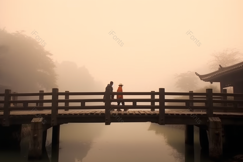 江南木桥上的行人风景,高清,摄影图,摄影图片,图片大全,摄影图免费下载